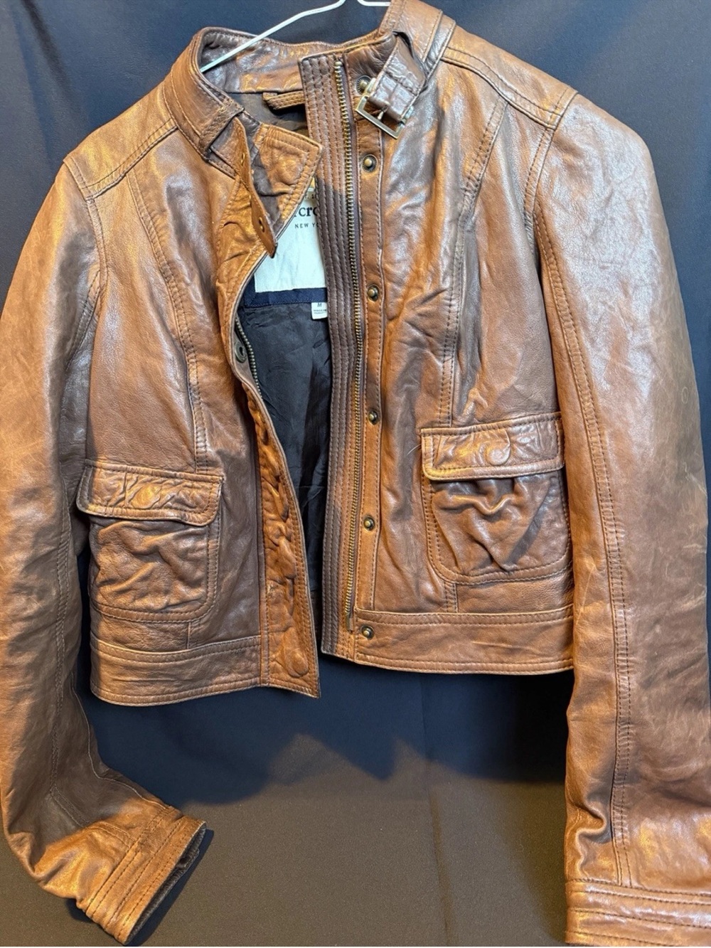 Vintage Y2K Abercrombie brown genuine leather  Motorcycle Jacket girls M